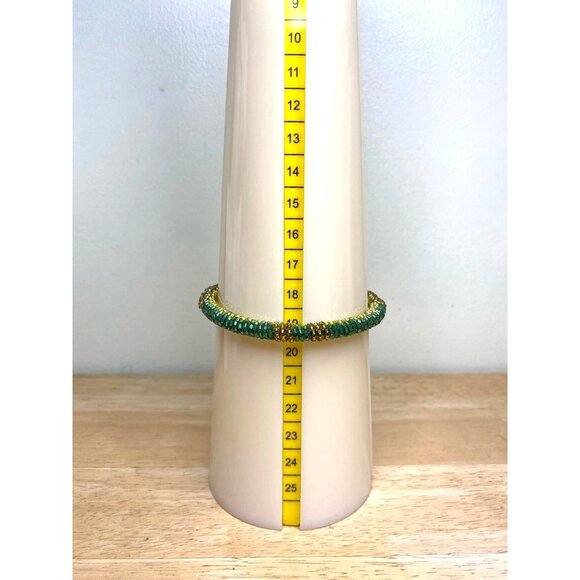 Beaded Green Gold Bangle Bracelet Vintage - Picture 5 of 5